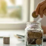 putting coins in jar