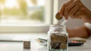 putting coins in jar